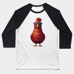 Smart Road Island Red Chicken Wearing Glasses Baseball T-Shirt